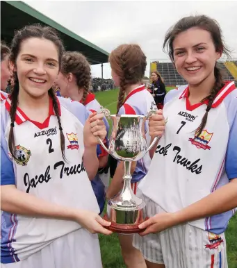  ??  ?? Cousins Claire Duffy and Leanne Taylor who played on the victorious Eoghan Rua team. Pic: Carl Brennan.