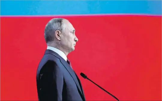  ?? SPUTNIK / REUTERS ?? El enemigo exterior.Putin amenazó a EE.UU. en un discurso al país destinado a aumentar su popularida­d.