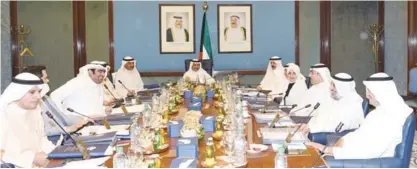  ??  ?? KUWAIT: His Highness the Prime Minister Sheikh Jaber Al-Mubarak Al-Hamad Al-Sabah chair’s the cabinet’s weekly meeting yesterday. — KUNA