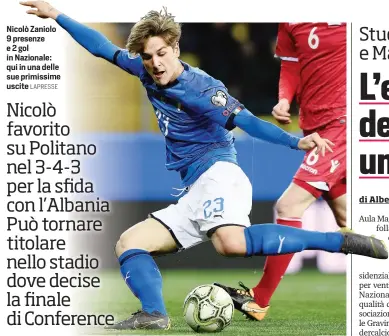  ?? LAPRESSE ?? Nicolò Zaniolo 9 presenze e 2 gol in Nazionale: qui in una delle sue primissime uscite