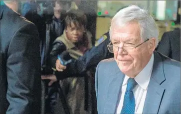  ?? Zbigniew Bzdak
Chicago Tribune ?? DENNIS HASTERT, former U.S. House speaker, leaves court in Chicago in 2015. “He fully understand­s the gravity of his misconduct decades ago” and is “profoundly sorry,” said his lawyer, Tom Green.