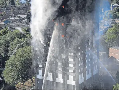  ?? Picture: Getty Images. ?? Firefighte­rs tackle the huge fire that engulfed Grenfell Tower on June 14.