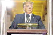  ?? CAROLYN KASTER / ASSOCIATED PRESS ?? President Donald Trump pauses while speaking Tuesday during the United States Holocaust Memorial Museum’s National Days of Remembranc­e ceremony in Washington, D.C.