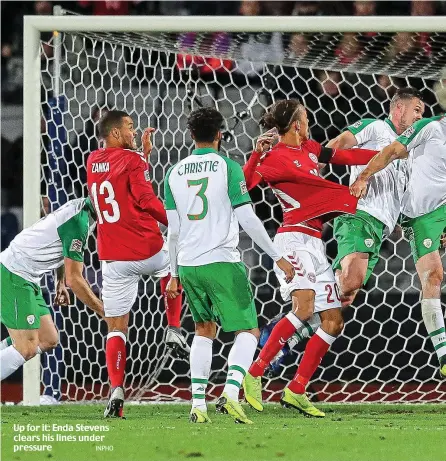  ?? INPHO ?? Up for it: Enda Stevens clears his lines under pressure