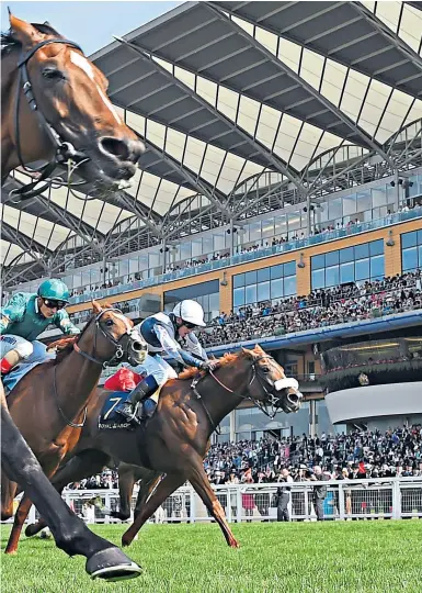  ??  ?? Purple patch: Ryan Moore, pictured winning the Prince of Wales’s Stakes on Highland Reel in 2017, is short odds to be leading rider for a sixth straight year; Charlie Hills (left) sends out Battaash in today’s King’s Stand Stakes