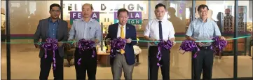  ??  ?? Dr Sim (centre) officiates at the official opening of Fella Design at CityOne Shopping Mall. From left are Manivanan, Tan, CityOne general manager Brendan Lo and Kenbest Group of Companies senior manager Peter Ho.