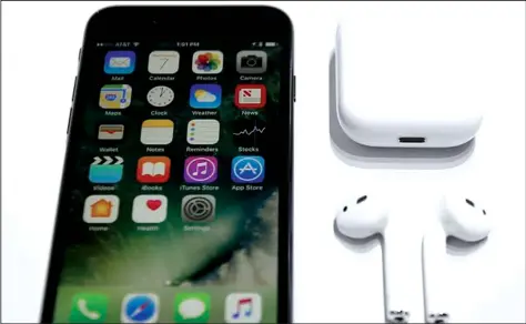  ??  ?? The new Apple iPhone 7 and Apple AirPods during the product viewing after the Apple launch event at the Bill Graham Civic Auditorium in San Francisco. File Picture: EPA/MONICA DAVEY