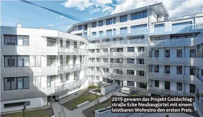  ??  ?? 2019 gewann das Projekt Goldschlag­straße Ecke Neubaugürt­el mit einem leistbaren Wohnzins den ersten Preis.