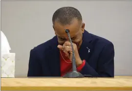  ?? PHOTOS BY TOM FOX — THE DALLAS MORNING NEWS VIA AP, POOL ?? Bertrum Jean, father of Botham Jean, breaks down on the witness stand talking about his son during the punishment phase of the trial of ex-Dallas police officer Amber Guyger.