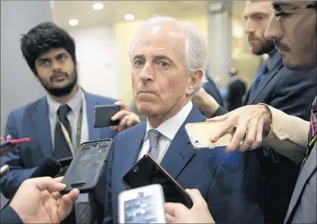  ?? J. Scott Applewhite Associated Press ?? SEN. BOB CORKER (R-Tenn.), seen last month, said Monday that President Trump’s comments made the U.S. look like a “pushover.”