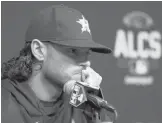  ?? DAVID J. PHILLIP/AP ?? Astros starting pitcher Lance McCullers Jr. speaks during a news conference before Game 2 of the ALCS against the Red Sox on Saturday in Houston.