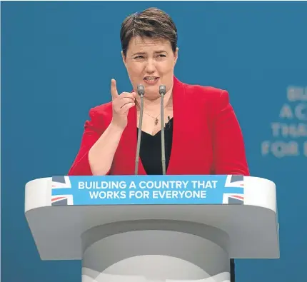  ?? Picture: PA. ?? Scottish Conservati­ve leader Ruth Davidson speaks at the conference.