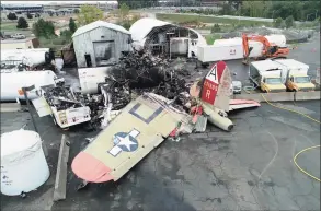  ??  ?? Damage from a World War II-era B-17 bomber plane that crashed on Oct. 2, 2019, at Bradley Internatio­nal Airport in Windsor Locks.