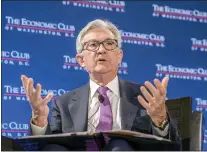  ?? JESS RAPFOGEL — THE ASSOCIATED PRESS ?? Federal Reserve Chair Jerome Powell speaks at the Economic Club of Washington on Tuesday at the Renaissanc­e Hotel in Washington.