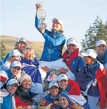  ??  ?? MEMORABLE WIN: European captain Catriona Matthew and team celebrate their success in the Solheim Cup at Gleneagles last year.