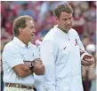  ?? MARVIN GENTRY, USA TODAY SPORTS ?? Nick Saban, left, and Lane Kiffin split after three years together at Alabama.