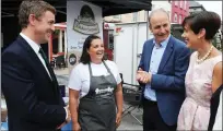  ?? Photo John Cleary ?? Fianna Fáil leader Micheál Martin – with Senator Mark Daly and Mayor of Kerry Norma Foley – meets Doireann Barrett of The Gluten Free Kitchen Company in Tralee.