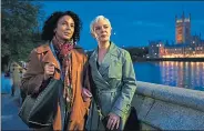  ??  ?? Victoria Hamilton, right, and Marsha Thomason by the Thames in TV thriller Cobra