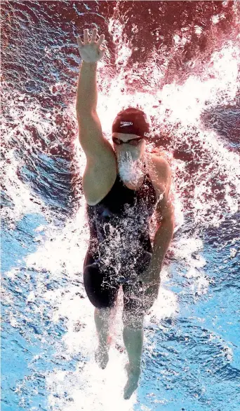  ?? PHOTO: GETTY IMAGES ?? Katie Ledecky powers her way to victory in the 1500m freestyle in Budapest.