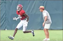  ?? Ben Flanagan ?? Defensive back Khyree Jackson and Nick Saban. The Alabama football team practices in Tuscaloosa on Aug. 12.