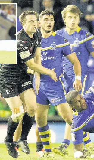  ??  ?? Widnes’s Matt Whitley tackles Warrington player Ryan Bailey during