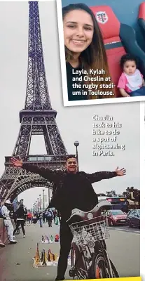  ??  ?? Cheslin took to his bike to do a spot of sightseein­g in Paris.