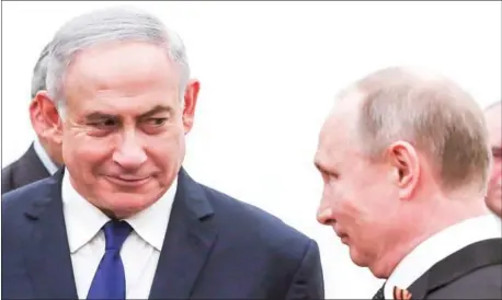  ?? SERGEI ILNITSKY/AFP ?? Russian President Vladimir Putin (right) meets with Israeli Prime Minister Benjamin Netanyahu at the Kremlin in Moscow on May 9.