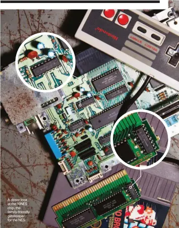  ??  ?? A closer look at the 10NES chip, the family-friendly gatekeeper for the NES.