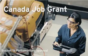  ??  ?? A screen grab of Canada’s Economic Action Plan website, which outlines the Canada Job Grant, a program that aims to train young, unemployed and unskilled workers to fi ll growing labour shortages in skilled trades.