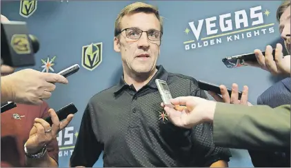  ?? AP PHOTO ?? Vegas Golden Knights general manager George Mcphee speaks during a news conference Monday in Las Vegas.