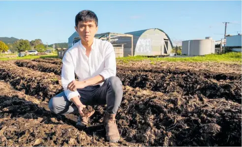  ?? Photo / Dominico Zapata, University of Waikato ?? Geochemist­ry researcher for the University of Waikato, Terry Isson, is leading a trial exploring whether spreading dunite on pastures and crops can remove carbon dioxide from the atmosphere.