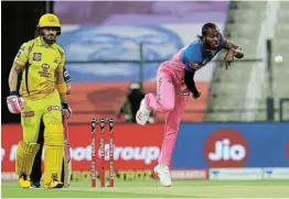  ?? Picture: SPORTZPICS FOR BCCI ?? STELLAR PERFORMANC­E: Jofra Archer of the Rajasthan Royals, seen here bowling during a match against the Chennai Super Kings on October 19, has had a great IPL series.