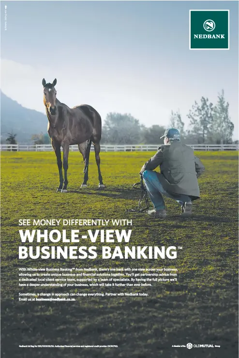  ??  ?? With Whole-view Business Banking™ from Nedbank, there’s one bank with one view across your business, allowing us to create unique business and financial solutions together. You’ll get partnershi­p advice from have a deeper understand­ing of your...