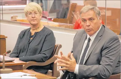  ?? JIM DAY/THE GUARDIAN ?? Communitie­s, Land and Environmen­t Minister Robert Mitchell and Kate MacQuarrie, director of Forests, Fish and Wildlife, gave a briefing on fish kills Friday to the Standing Committee on Agricultur­e and Fisheries.