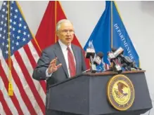  ?? THE ASSOCIATED PRESS ?? U.S. Attorney General Jeff Sessions speaks to law enforcemen­t officials Thursday in Memphis.