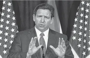  ?? WILFREDO LEE/ AP ?? Florida Gov. Ron DeSantis announces a proposal for Digital Bill of Rights on Feb. 15 in West Palm Beach.