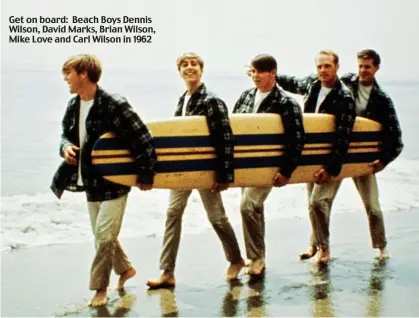  ?? ?? Get on board: Beach Boys Dennis Wilson, David Marks, Brian Wilson, Mike Love and Carl Wilson in 1962