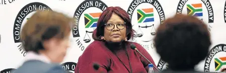  ?? Picture: MASI LOSI ?? GUPTA TARGET: Vytjie Mentor appearing at the state capture inquiry where she was to giving evidence