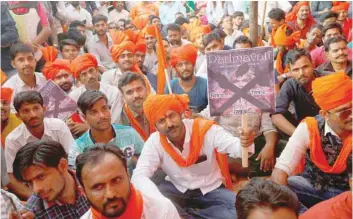  ?? — Reuters ?? Members of Rajput community attend a protest against the release of ‘Padmavati’ in Mumbai on Monday.