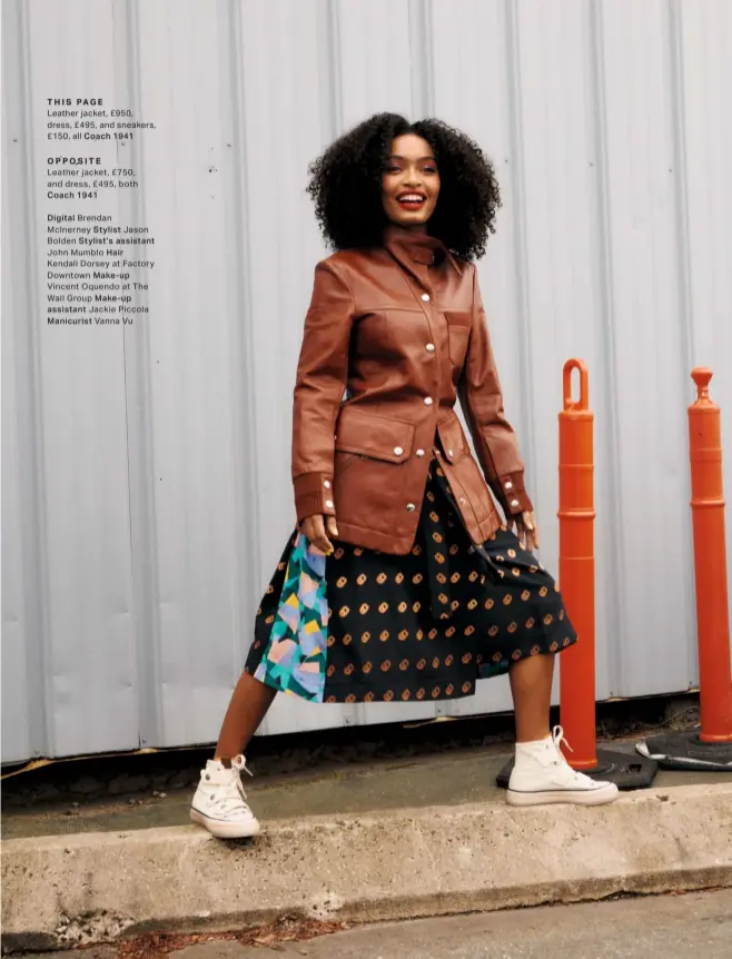  ??  ?? THIS PAGE
Leather jacket, £950, dress, £495, and sneakers,
£150, all Coach 1941 OPPOSITE
Leather jacket, £750, and dress, £495, both
Coach 1941
Digital Brendan Mcinerney Stylist Jason
Bolden Stylist’s assistant
John Mumblo Hair Kendall Dorsey at Factory Downtown Make-up
Vincent Oquendo at The Wall Group Make-up
assistant Jackie Piccola
Manicurist Vanna Vu