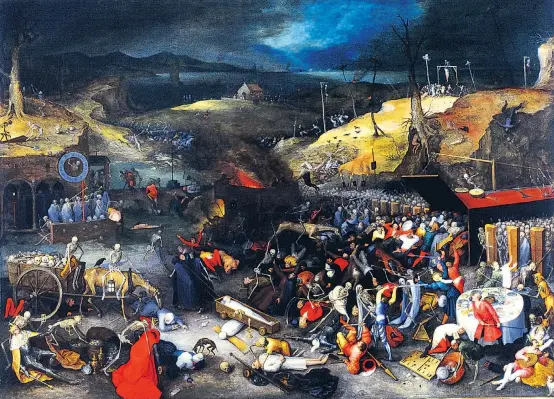  ??  ?? Darstellun­g apokalypti­scher Zustände im Mittelalte­r – hier auf dem Gemälde „Triumph des Todes“von Jan Brueghel aus dem Jahr 1597.