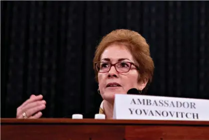  ?? Photograph: Reuters ?? Marie Yovanovitc­h, former U.S. ambassador to Ukraine, speaks to the House intelligen­ce committee on Friday.