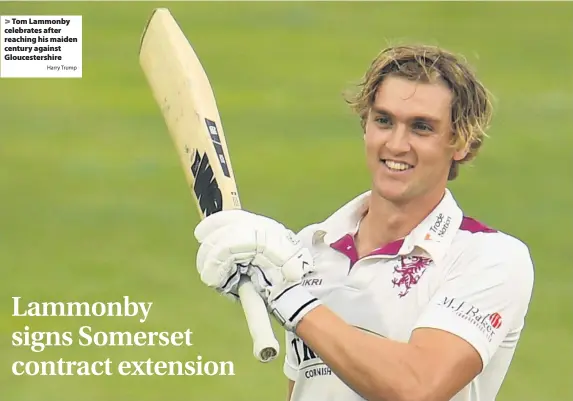  ?? Harry Trump ?? Tom Lammonby celebrates after reaching his maiden century against Gloucester­shire