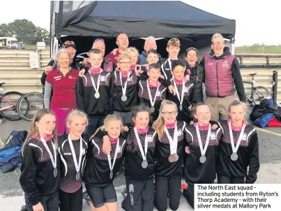  ??  ?? The North East squad including students from Ryton’s Thorp Academy - with their silver medals at Mallory Park