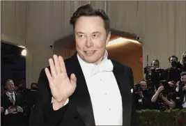  ?? PHOTO BY EVAN AGOSTINI — INVISION, FILE ?? Elon Musk attends a Metropolit­an Museum of Art’s Costume Institute gala in New York.