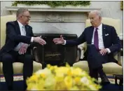  ?? EVAN VUCCI — THE ASSOCIATED PRESS ?? President Joe Biden meets Australia's Prime Minister Anthony Albanese in the Oval Office on Wednesday.