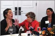  ?? AP/The Philadelph­ia Inquirer/JOSE F. MORENO ?? Attorney Gloria Allred (center) and clients Chelan Lasha (left) and Lise-Lotte Lublin, both of whom have accused Bill Cosby of sexual assault, hold a news conference Sunday at the Le Meridien Hotel in Philadelph­ia.