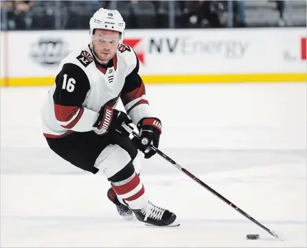  ?? ASSOCIATED PRESS FILE PHOTO ?? In this March 28 photo, Arizona Coyotes’ Max Domi plays against the Vegas Golden Knights in an National Hockey League game in Las Vegas. The Coyotes have traded Domi to the Montreal Canadiens for Alex Galchenyuk in an exchange of young, talented players.