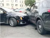  ?? ALSIP POLICE ?? A Cadillac sedan crashed into an Alsip police squad car during a police-involved shooting Wednesday in the Mount Greenwood neighborho­od.