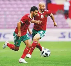  ?? Reuters ?? Morocco’s Mbark Boussoufa (left) during a friendly against Slovakia. He is one of five Dutch-born players in the squad.